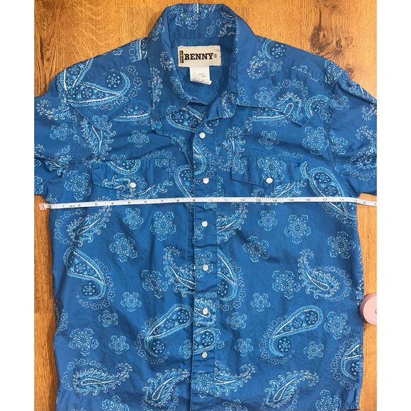 Vintage Benny by Wrangler Pearl Snap Blue Button Up, Size Small - Picture 7 of 8